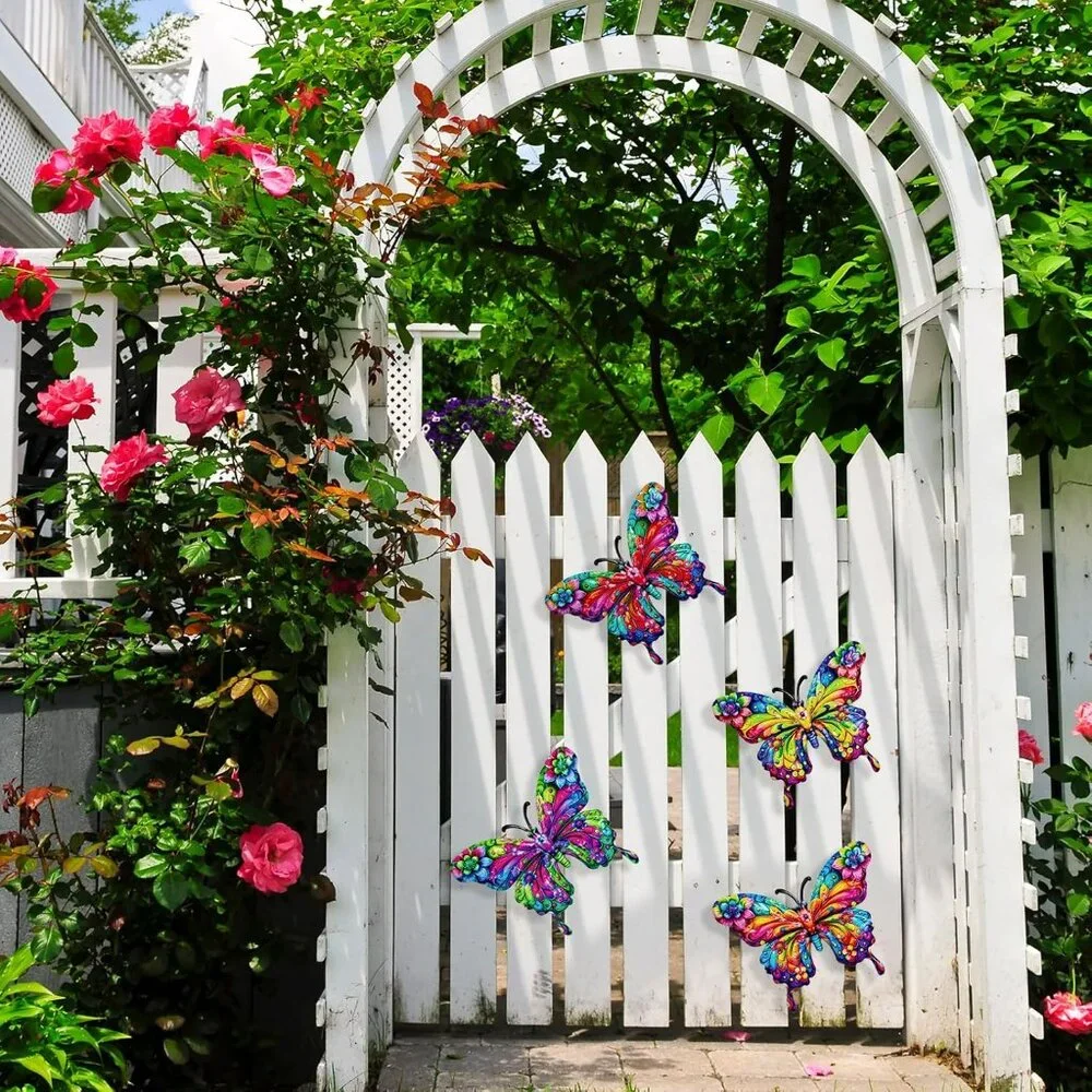 4 Metal Butterfly Wall Decor for Indoor or Outdoor Wall Patio Fence Garden Decor